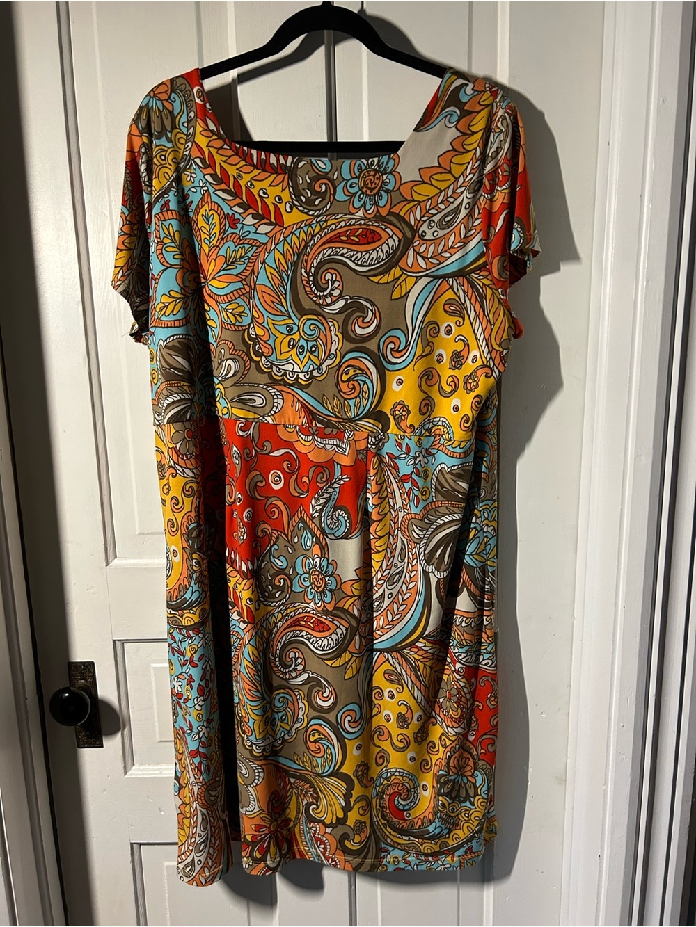 Madison Multicolor Paisley Scoop-Neck Top in Yellow, Orange, Blue